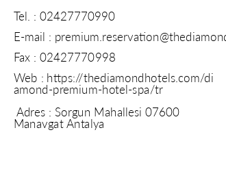 Diamond Premium Hotel & Spa iletiim bilgileri